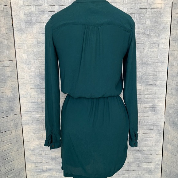 Mango Womens XS Shirt Dress Basics Green V‎ Neck Long Sleeve Drawstring Waist - Picture 4 of 9